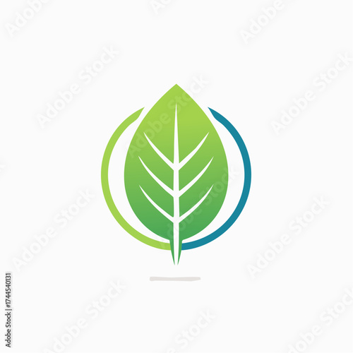 Stylized Botanical Icon: A Vibrant Leaf Within Circular Green and Blue Enclosure