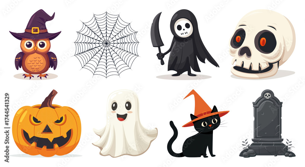 Fototapeta premium PNG Halloween cartoon characters collection, element set on transparent background