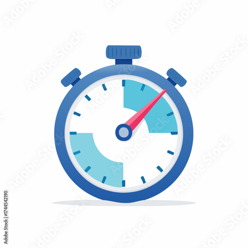 Visual representation of a blue stopwatch with a red needle, indicating time passing