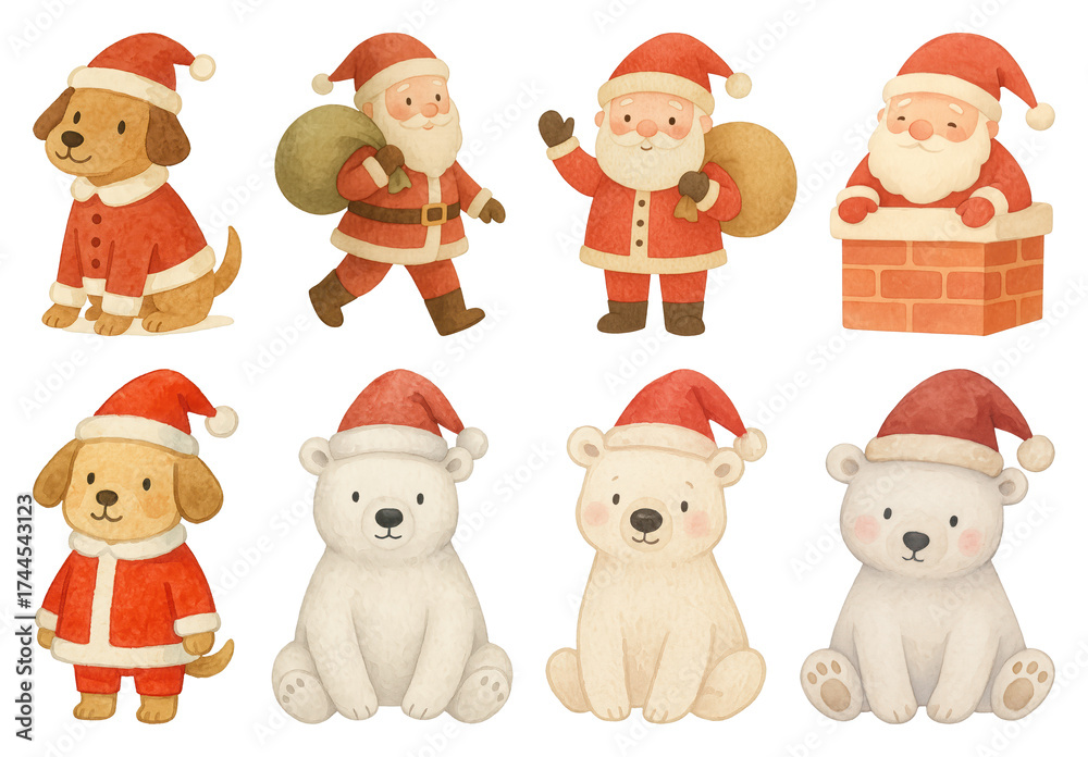 Fototapeta premium PNG Cute Christmas characters illustration, element set on transparent background