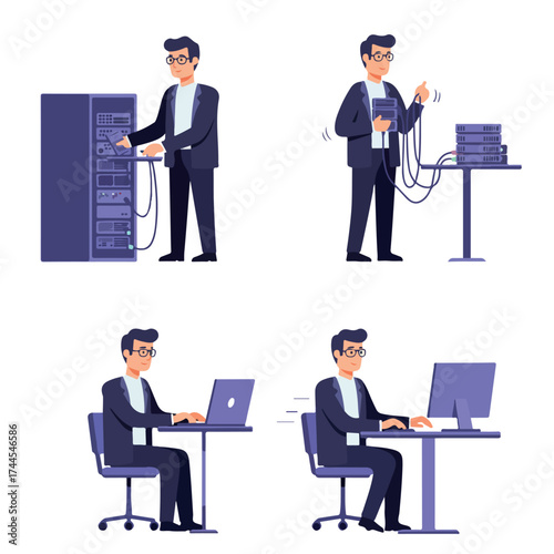 IT Specialist and System Administrator Character Set Illustrations.