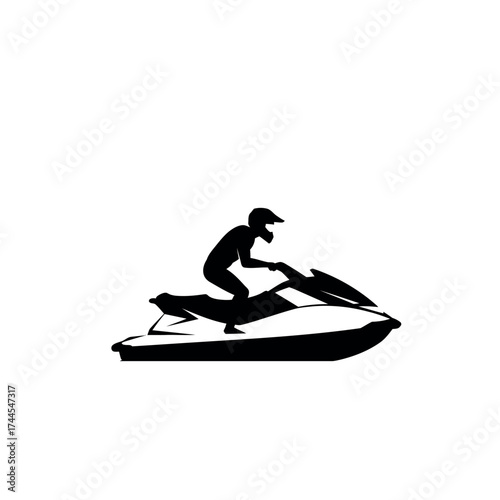 Silhouette of a person riding a jet ski on water, capturing the thrill of water sports.