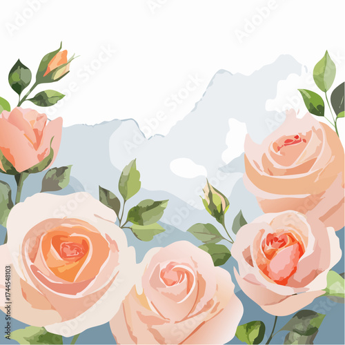 Zarter Aquarell-Hintergrund mit rosa Rosen in unterschiedlichen Blütenstadien