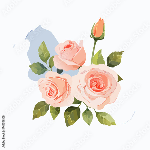 Zarter Aquarell-Hintergrund mit rosa Rosen in unterschiedlichen Blütenstadien