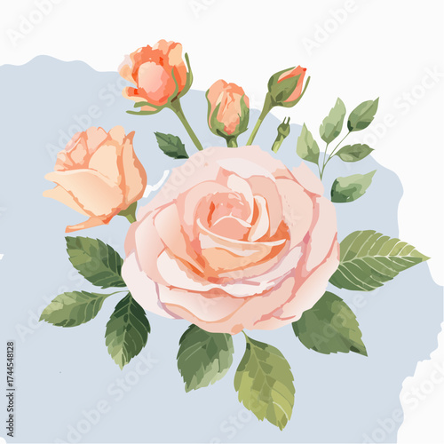 Zarter Aquarell-Hintergrund mit rosa Rosen in unterschiedlichen Blütenstadien