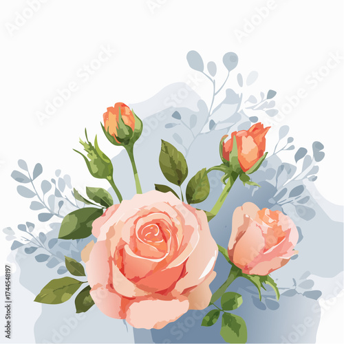 Zarter Aquarell-Hintergrund mit rosa Rosen in unterschiedlichen Blütenstadien