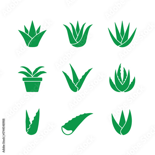 aloe plant logo icons 3x3 vector collection for cosmetic and wellness design