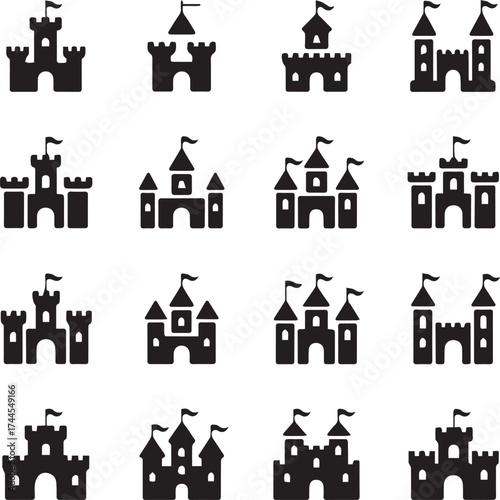 medieval castle icon pack 16 designs fortress towers battlements vector ai eps png jpeg