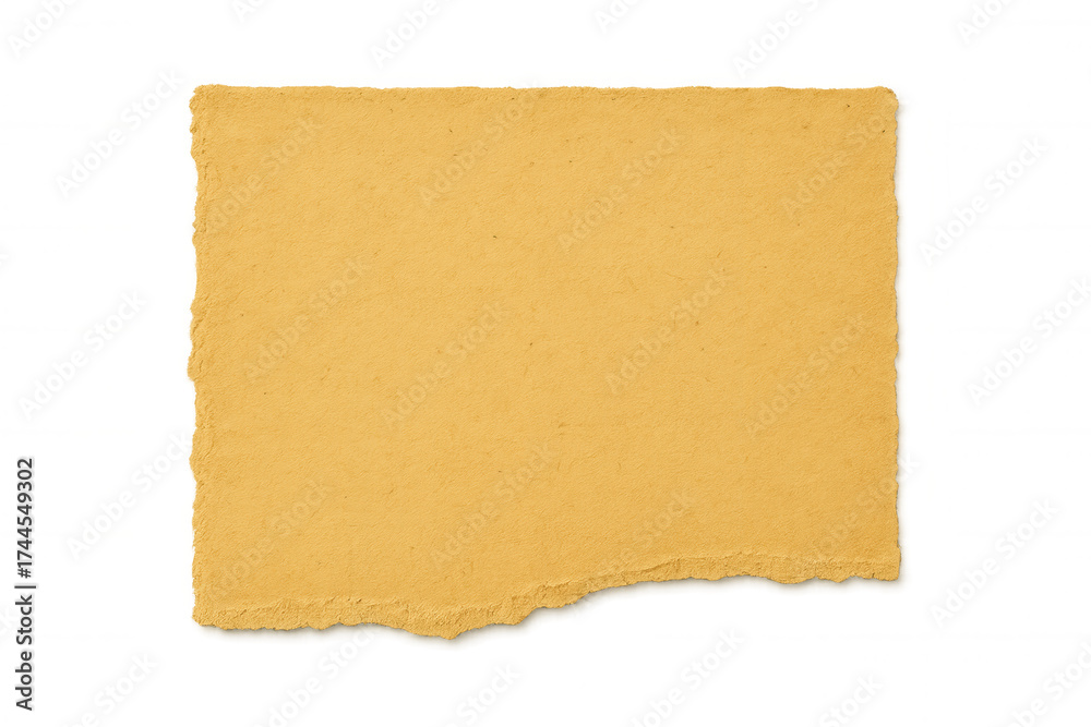 Obraz premium Blank aged yellow paper background with rough ripped edges, providing a torn vintage textured space
