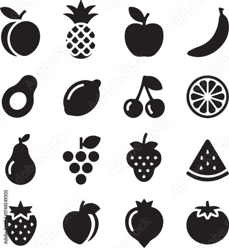 fruit silhouettes vector icons set flat minimal black ai eps jpeg png pack