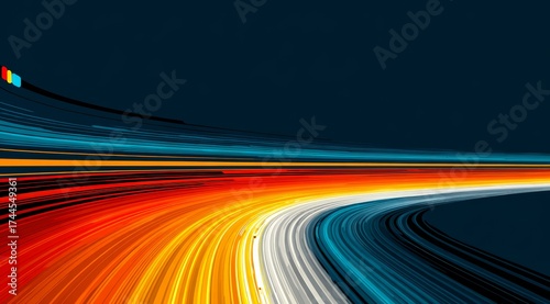 Colorful, abstract painting of a road with a rainbow stripe. The painting is full of vibrant colors