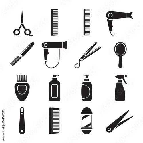 salon equipment icons grooming tools line art vector for beauty and haircare