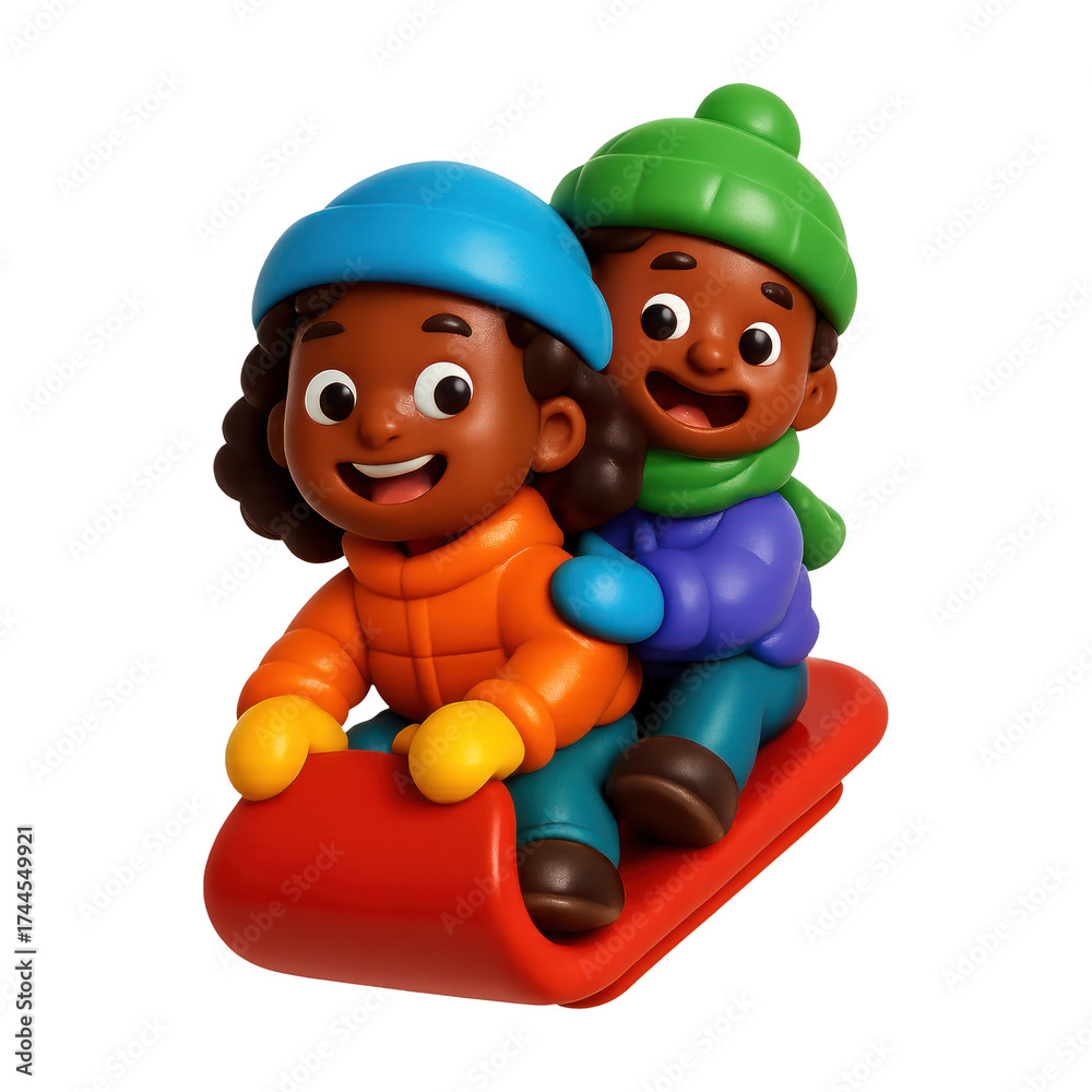 Fototapeta premium PNG Joyful children sledding adventure.