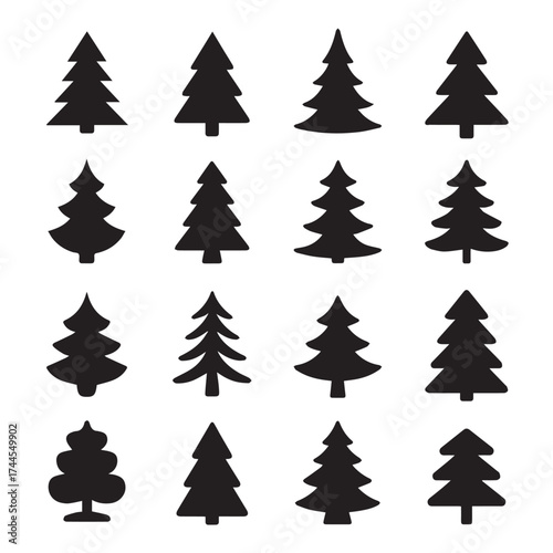 black conifer silhouette bundle 16 vector illustrations ai eps jpeg woodland decal set