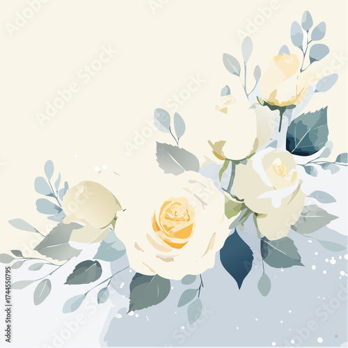 Eleganter Aquarell-Hintergrund mit weißen Rosen in sanften Creme- und Elfenbeintönen