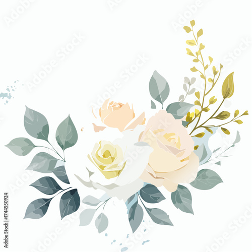 Eleganter Aquarell-Hintergrund mit weißen Rosen in sanften Creme- und Elfenbeintönen