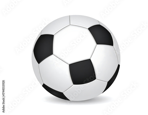 Classic soccer ball with black and white patches isolated on white background, a symbol of teamwork and sport