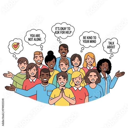 Diverse Group of People Showing Support and Encouraging Mental Health Awareness