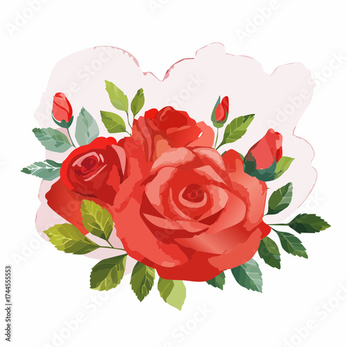 Leuchtender Aquarell-Hintergrund mit roten Rosen in voller Blüte.