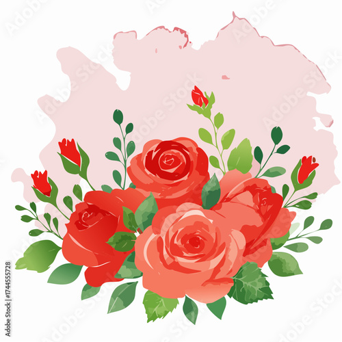 Leuchtender Aquarell-Hintergrund mit roten Rosen in voller Blüte.