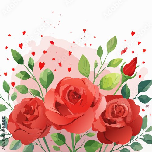 Leuchtender Aquarell-Hintergrund mit roten Rosen in voller Blüte.