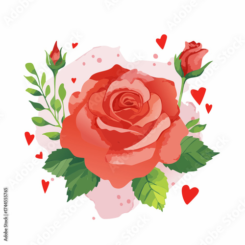 Leuchtender Aquarell-Hintergrund mit roten Rosen in voller Blüte.