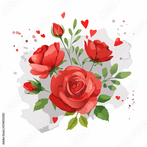 Leuchtender Aquarell-Hintergrund mit roten Rosen in voller Blüte.
