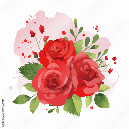 Leuchtender Aquarell-Hintergrund mit roten Rosen in voller Blüte.