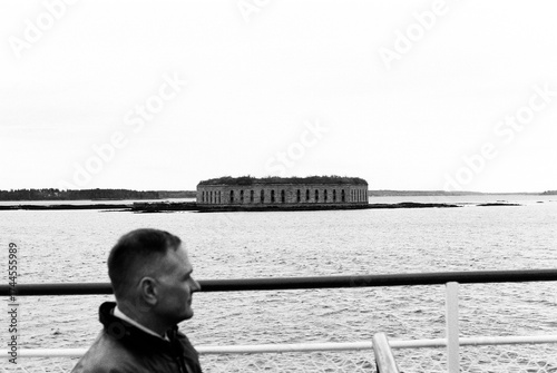 Man commutes by ferry in winter