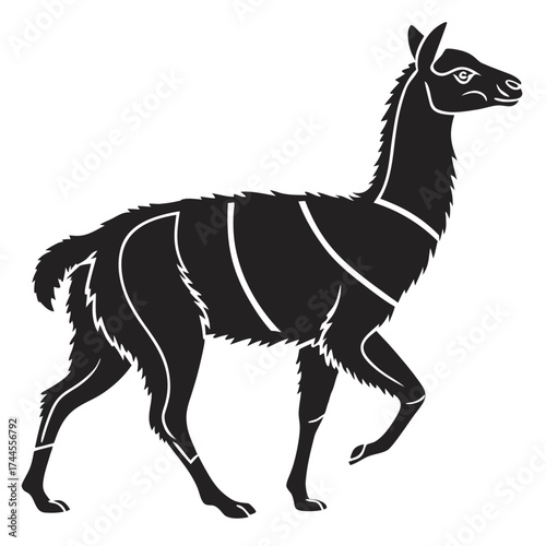Stylized black silhouette of a llama walking