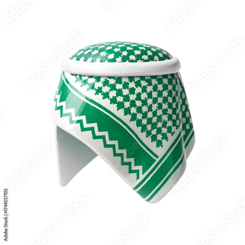 Green and white keffiyeh headdress isolated on transparent background