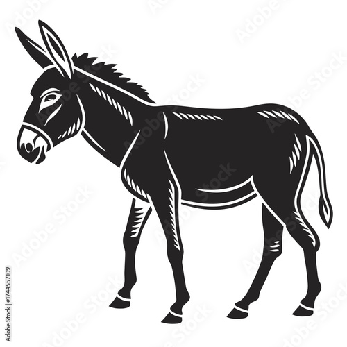 Stylized black silhouette of a donkey standing