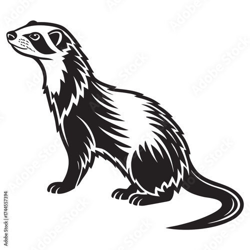 Stylized black and white badger illustration
