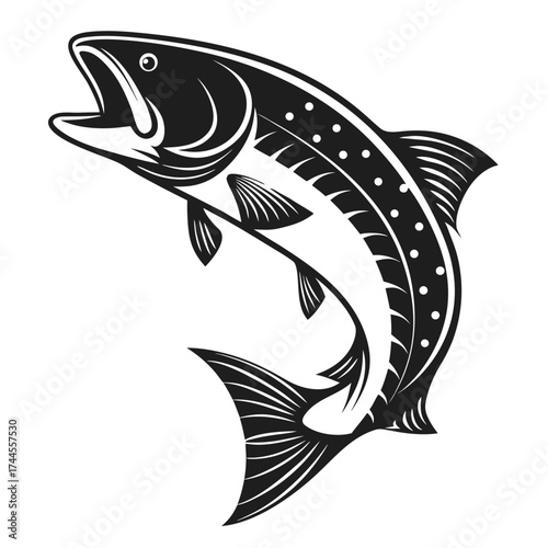 Stylized leaping salmon fish illustration