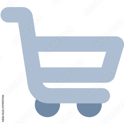 Minimalist shopping cart icon in blue on black background