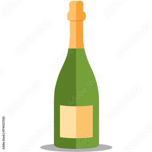 Green champagne bottle with orange foil and blank label on black background