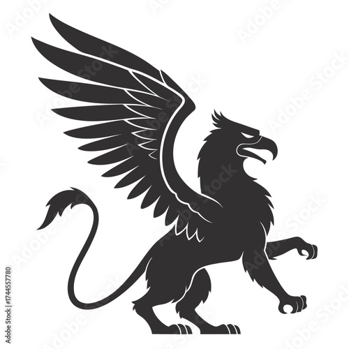 Majestic griffin silhouette emblem with wings spread