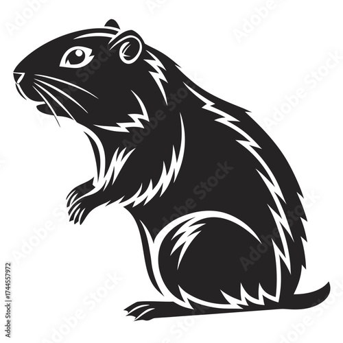 Stylized black silhouette of a groundhog standing on hind legs