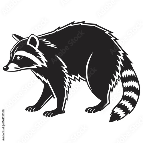 Stylized black and white raccoon illustration