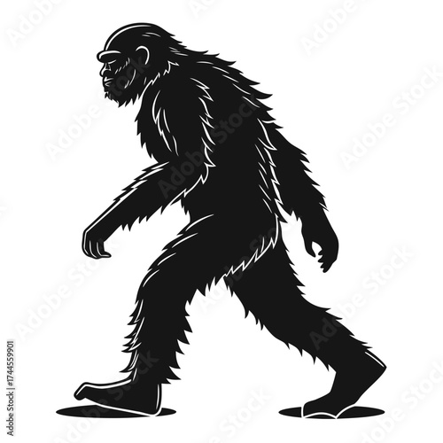 Silhouette of a walking bigfoot or sasquatch creature