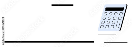 Digital calculator on a clean surface with buttons and display panel. Ideal for accounting, finance, education, data entry, budgeting, technology, and simplicity concepts. A simple flat metaphor