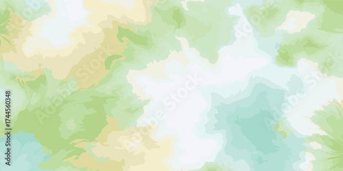 Abstract watercolor background with soft pastel colors, blending green, yellow, and blue hues.