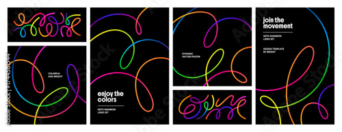 Abstract Color Line Shape Graphics. Vector Gradient Line Pattern Design. 3D Modern Backgrounds with Rainbow Colored Ribbon Waves.