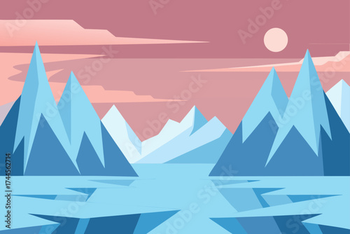 Illustration of a polar landscape with ice mountains