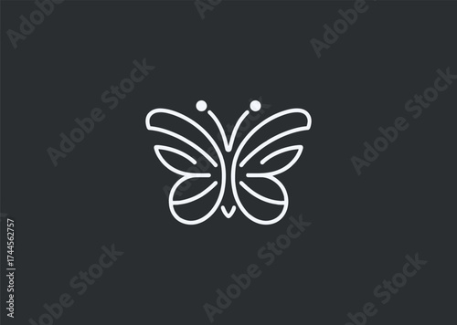 A delicate butterfly line art logo, representing transformation, beauty, and creative freedom