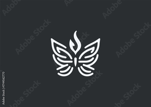 A delicate butterfly line art logo, representing transformation, beauty, and creative freedom