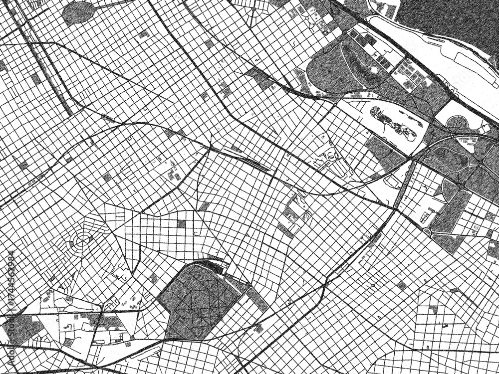 Obraz premium Detailed artistic sketch map of Colegiales, Argentina, in monochrome black and white.