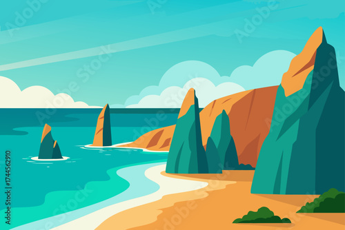 Coastal landscape with cliffs and turquoise water