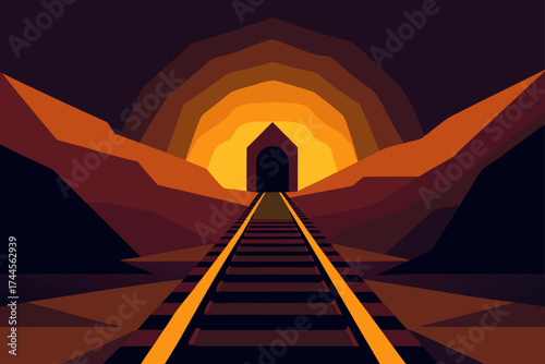 Railroad tracks leading into a dark tunnel ahead