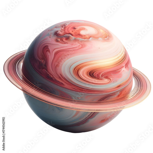 rosy ring planet isolated on white background